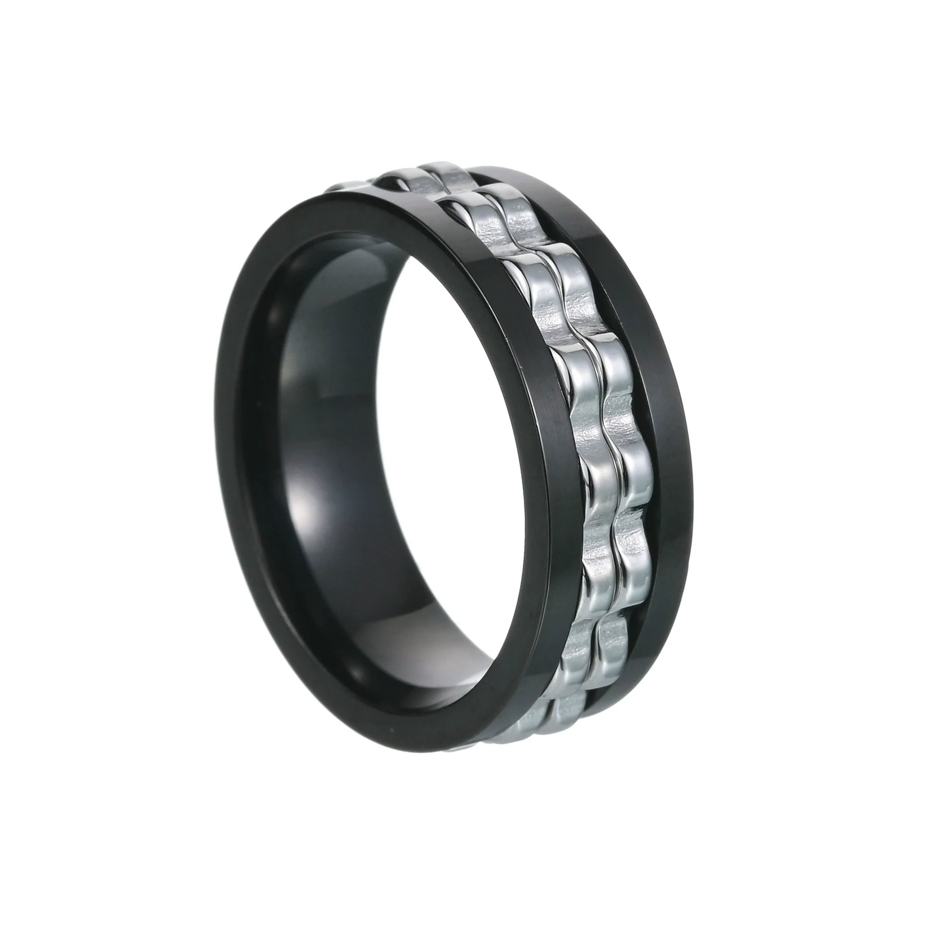Wholesale Jewelry Titanium Steel Multicolor Geometric Rotation Decompression Unisex Ring Electroplated - Image 9