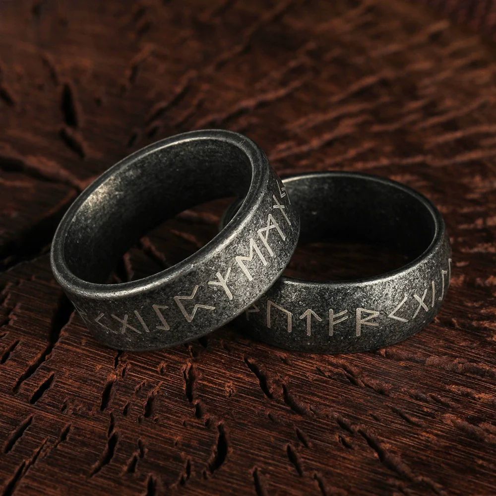 Wholesale Jewelry Titanium Steel Ring Distressed Style With Viking Loon Rune Letters Numbers Text Unisex