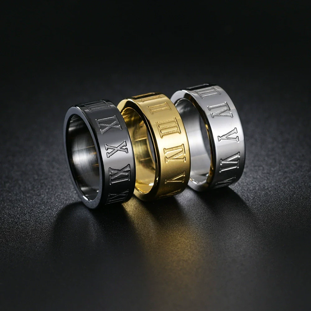 Wholesale Jewelry Titanium Steel Ring With Letters Numbers Text Pattern Vacuum Plating