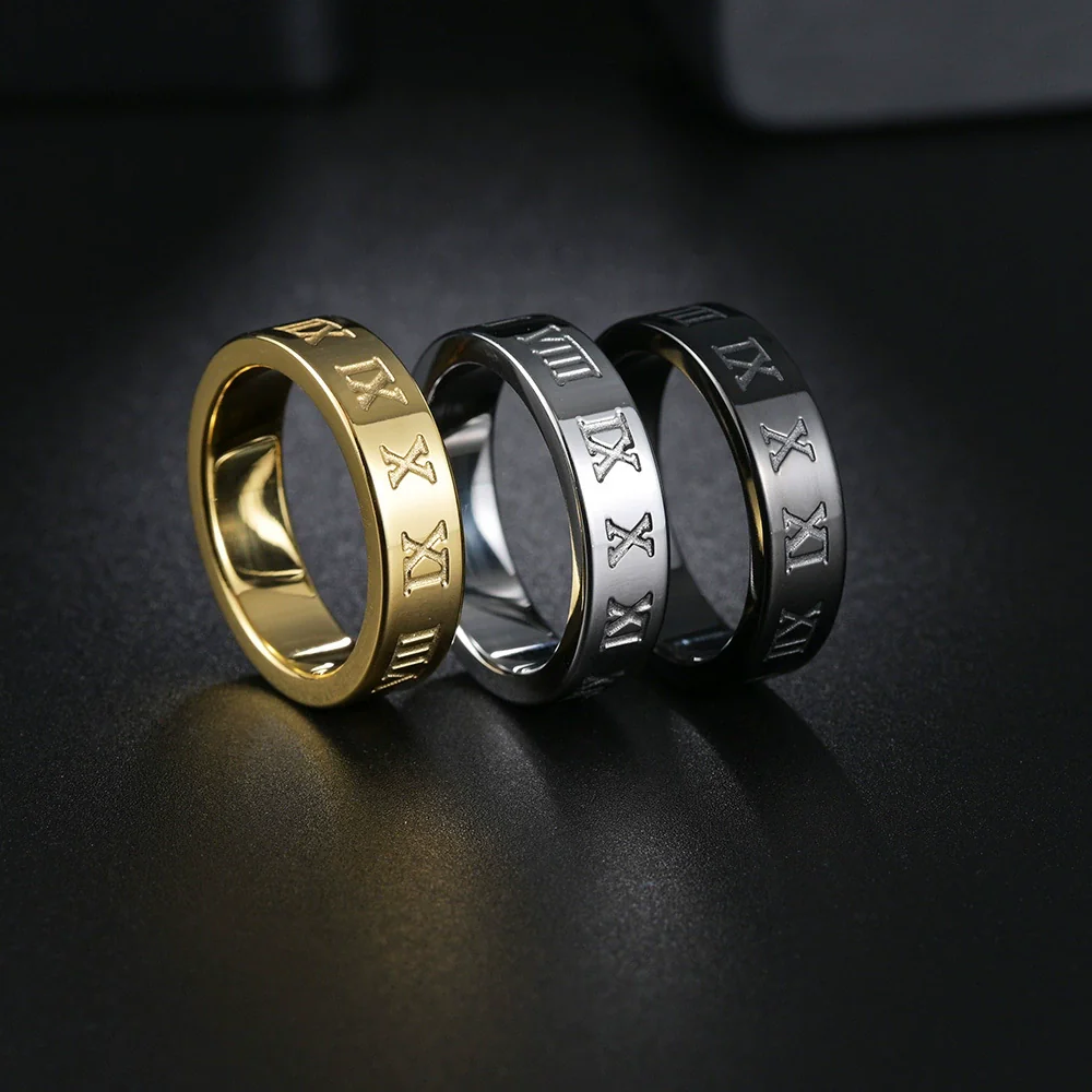 Wholesale Jewelry Titanium Steel Ring With Letters Numbers Text Pattern Vacuum Plating - Image 2
