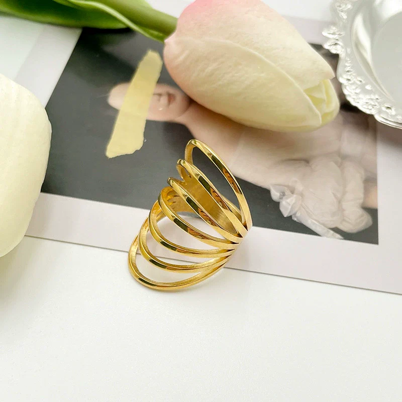 Wholesale Jewelry Titanium Steel Stainless Steel Geometric Multi Layer Line Cross Ring Electroplated Unisex Women's - Image 3