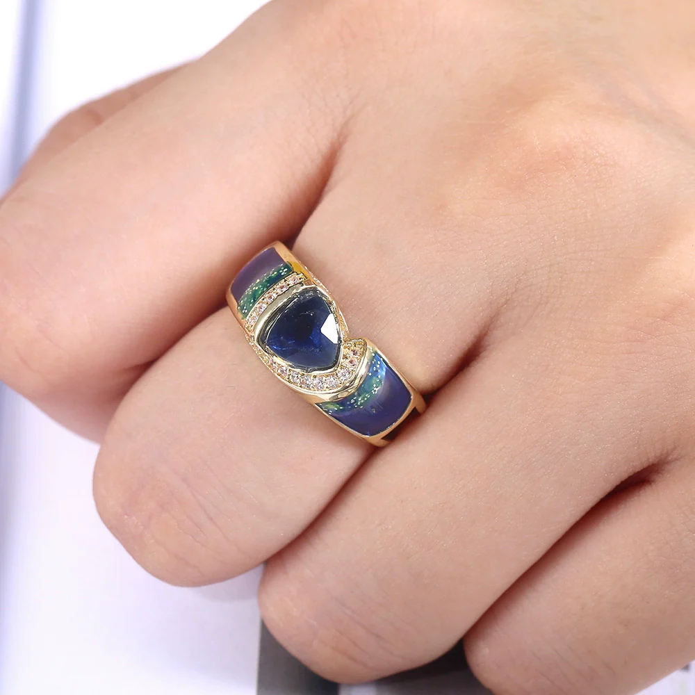 Wholesale Jewelry Unisex Copper Ring With Geometric Design Set With Zircon - Image 2