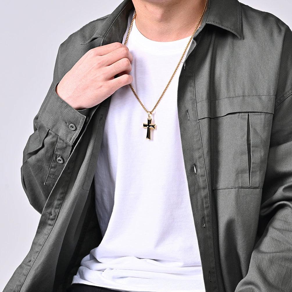Wholesale Jewelry Unisex Cross Titanium Steel Alloy Pendant Necklace With Geometric Pattern And Electroplating Treatment
