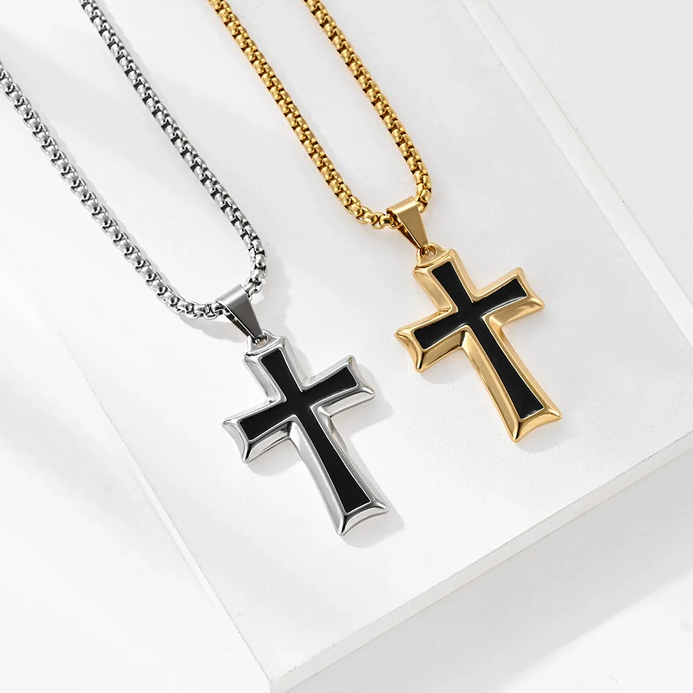 Wholesale Jewelry Unisex Cross Titanium Steel Alloy Pendant Necklace With Geometric Pattern And Electroplating Treatment - Image 2