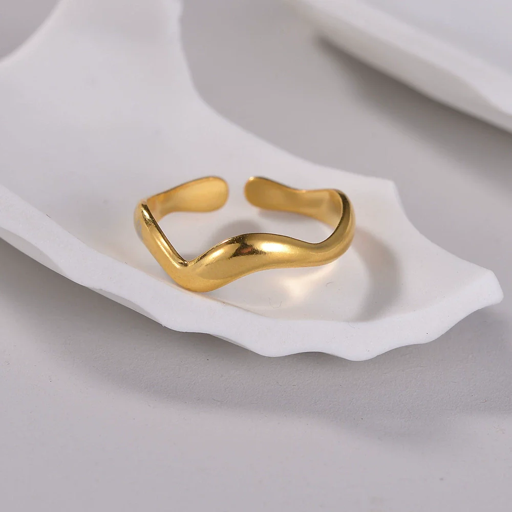 Wholesale Jewelry Women's Titanium Steel Water Wave Open Ring Geometric Electroplated - Image 2