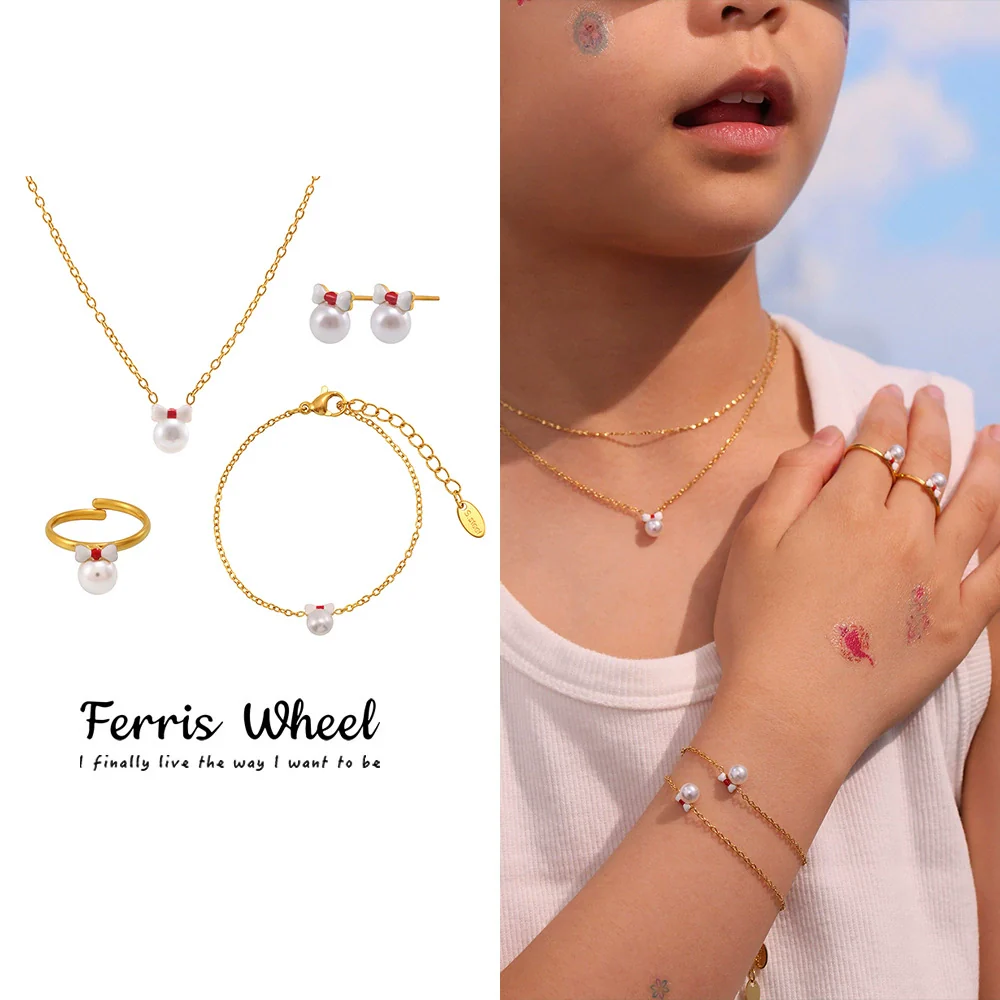 Wholesale Kids Sweet Princess Style Ferris Wheel Jewelry Set With Stainless Steel And Titanium Steel Electroplated