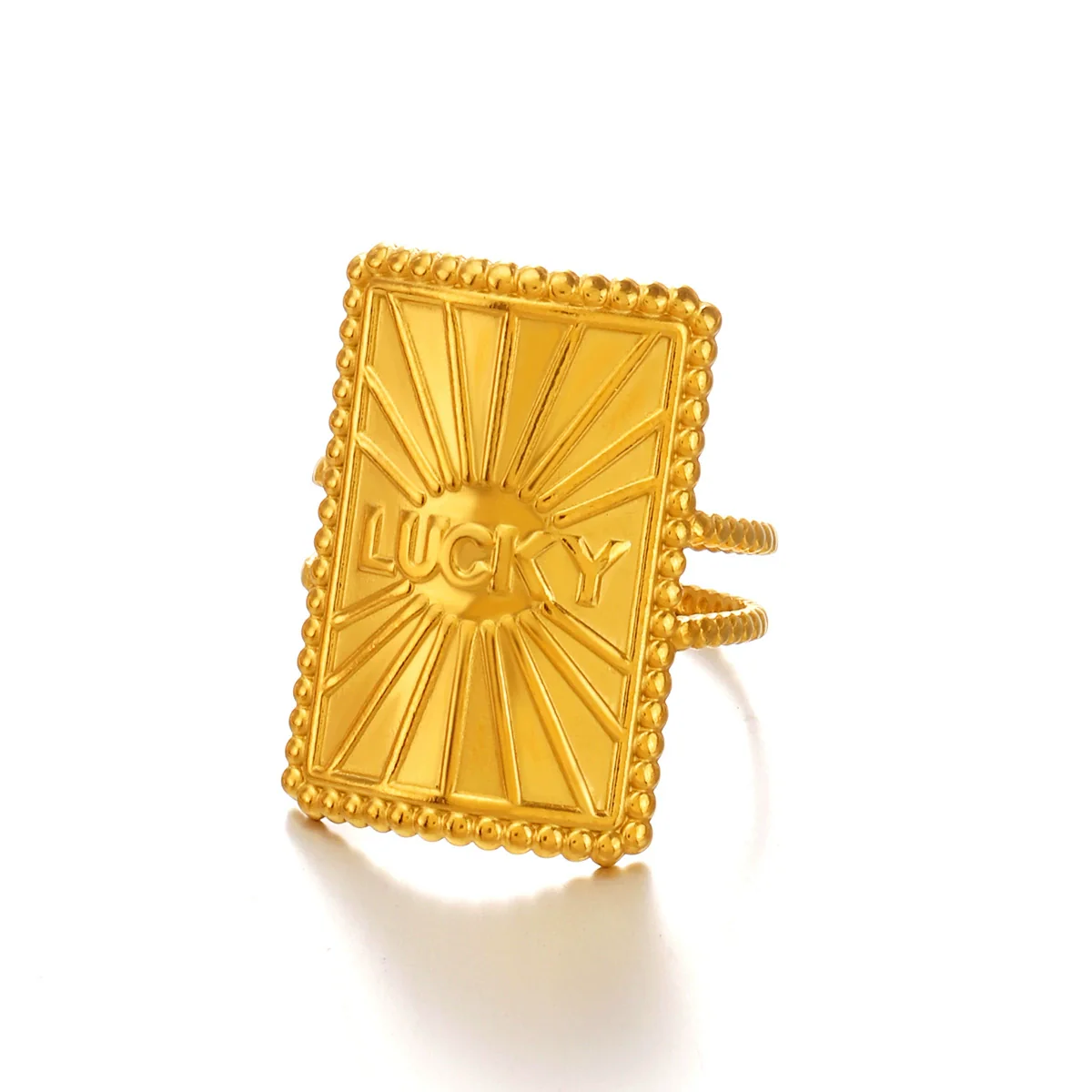 Wholesale Ladies' Adjustable Opening Ring With Letter Number Text Pattern In Rectangular Geometric Stainless Steel Electroplated Design - Image 5