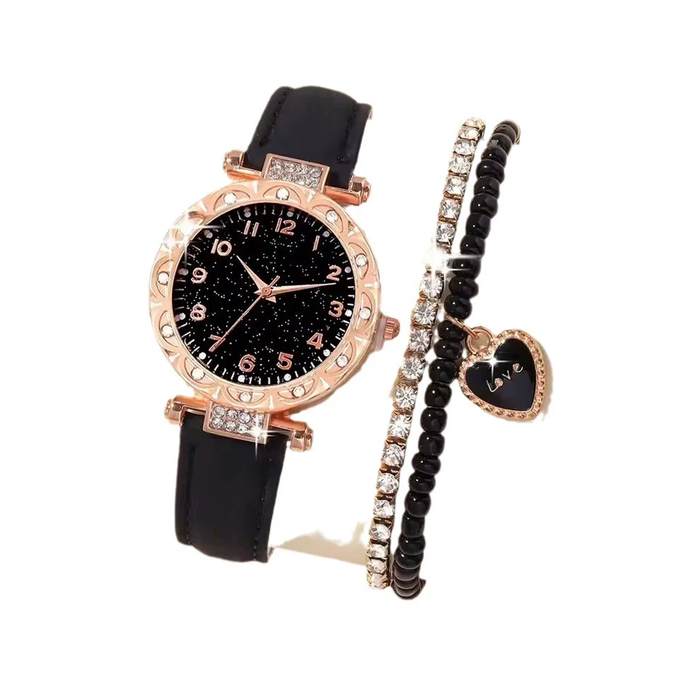 Wholesale Ladies Casual Quartz Watch With Luxury Rhinestone Plate Alloy Case Imitation Leather Strap And Stainless Steel Buckle Round Dial - Image 5