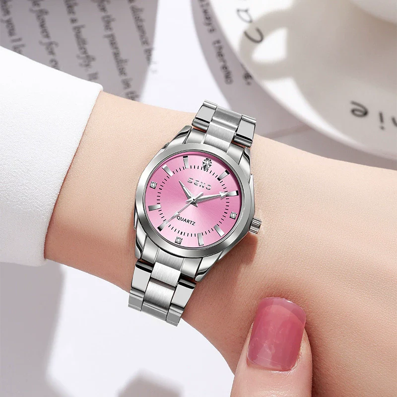 Wholesale Ladies Quartz Waterproof Watch With Alloy Case And Strap Round Dial Mineral Reinforced Glass Mirror Single Folding Buckle Stainless Steel Buckle College Style - Image 3