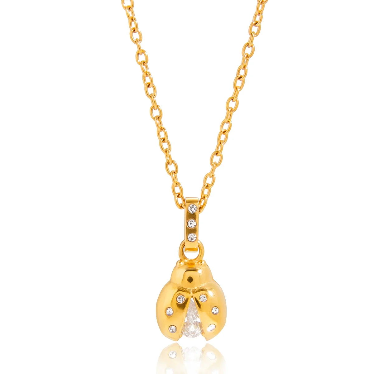 Wholesale Ladybug And Cross Pendant Necklace Electroplated 18K Gold Stainless Steel Fine Jewelry For Women - Image 5