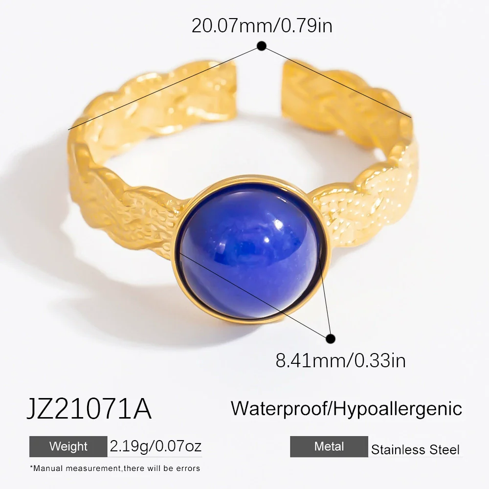 Wholesale Lady's Natural Stone Stainless Steel Geometric Ring With Electroplating Ins Minimalist Style - Image 6