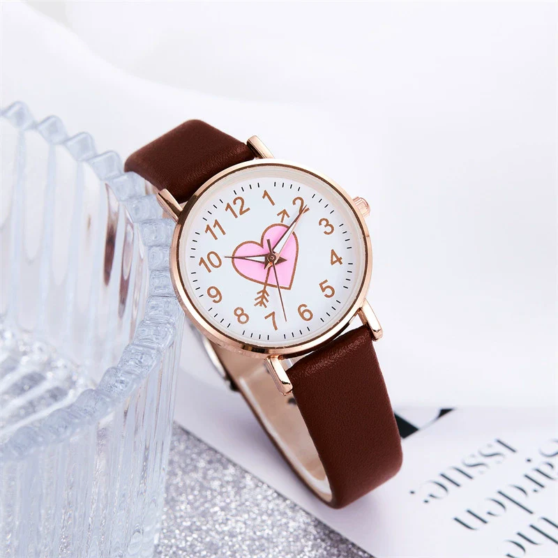 Wholesale Leisure Style Alloy And Imitation Leather Pink Round Quartz Watch With Arrow Piercing Heart Design For Female Students - Image 10