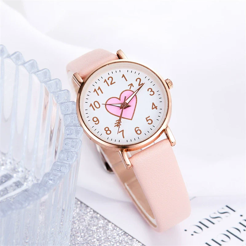 Wholesale Leisure Style Alloy And Imitation Leather Pink Round Quartz Watch With Arrow Piercing Heart Design For Female Students - Image 9