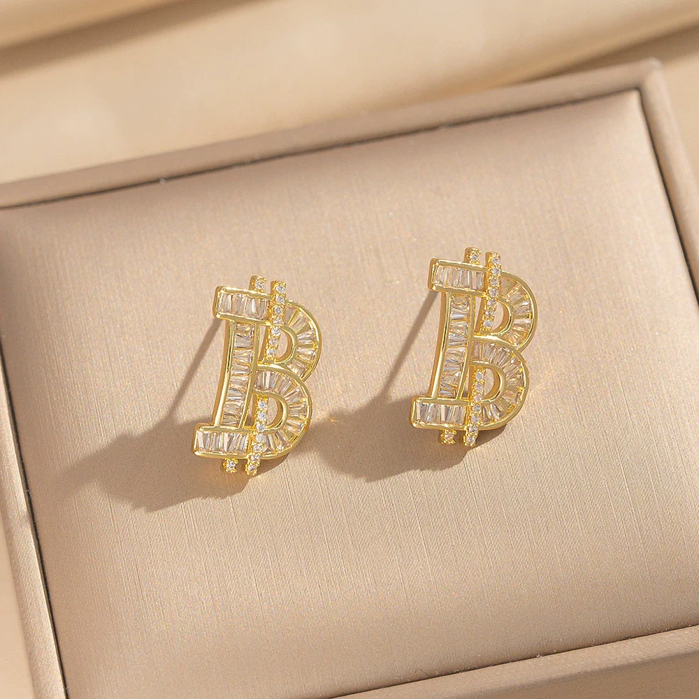 Wholesale Letter Pattern Zircon Inlaid Environmentally Friendly Copper Earrings And Necklaces Set For Women - Image 8