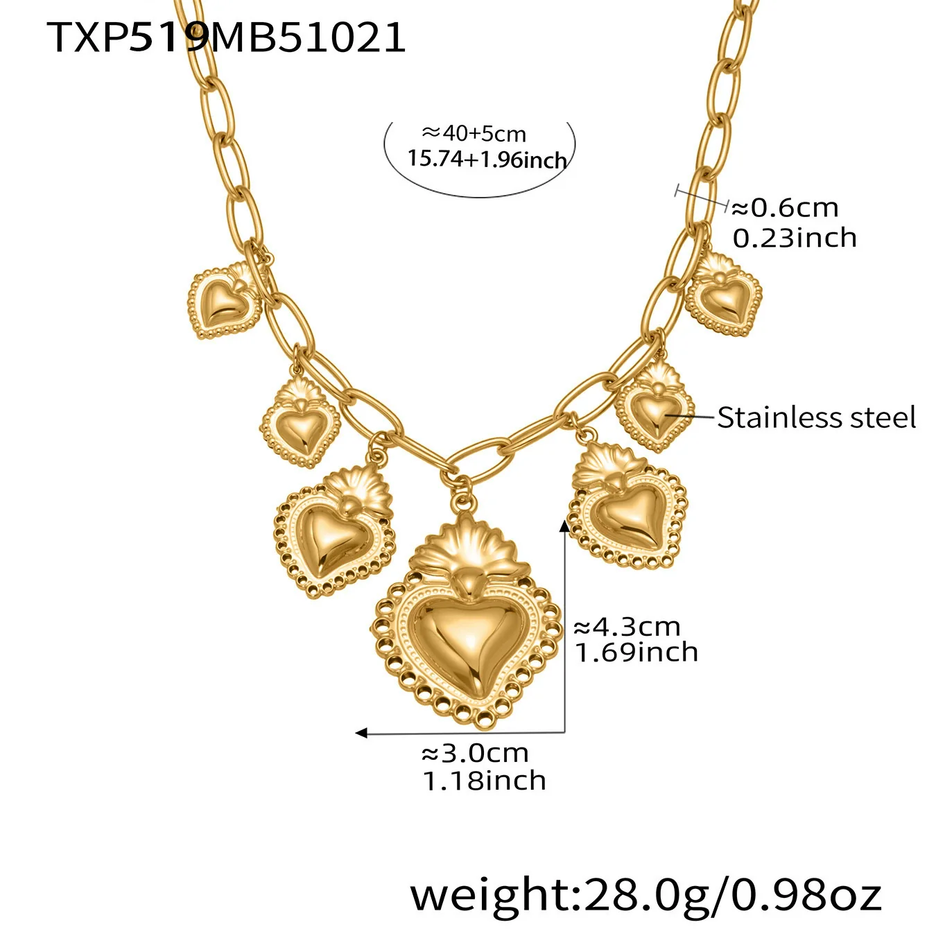 Wholesale Light Luxury Electroplated Stainless Steel Tassel Crown Heart Print Multiaccessory Pendant Necklace And Earrings Set For Women - Image 6