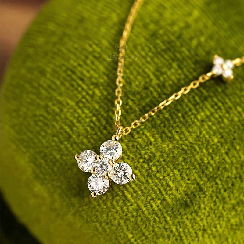 Wholesale Light Luxury Elegant Women's S925 Sterling Silver Twin Four Leaf Clover Pendant Necklace With 18K Gold Plated And O Word Chain - Image 2