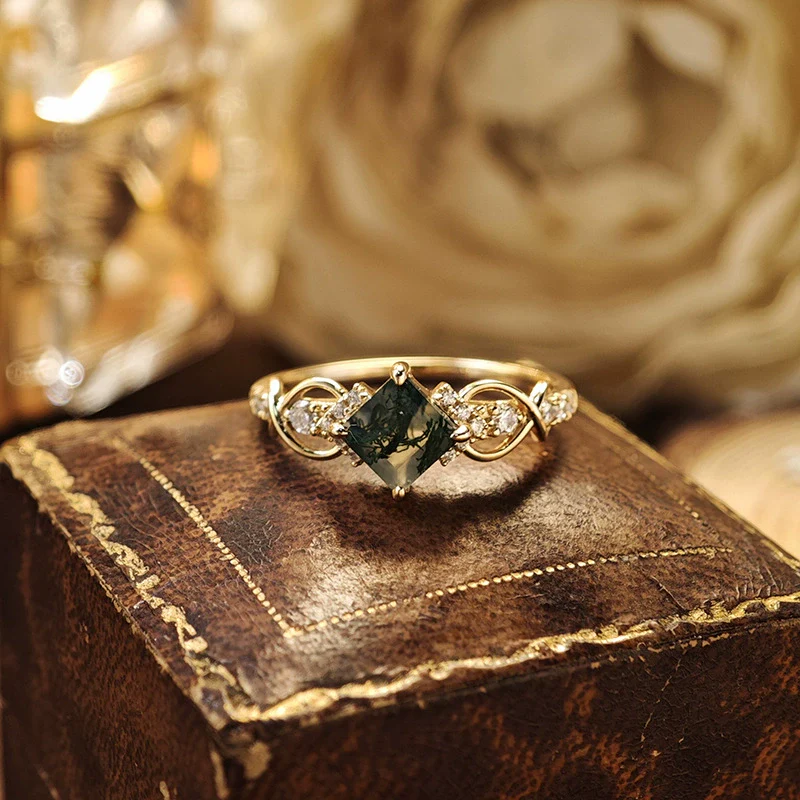 Wholesale Light Luxury Geometric Aquatic Agate Ring Made Of S925 Sterling Silver Plated With 14K Gold For Women - Image 3