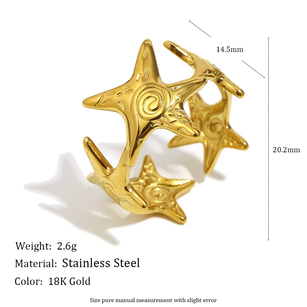 Wholesale Light Luxury Geometric Asymmetrical Heart Starfish Stainless Steel Electroplated Ring For Women Niche Design - Image 8