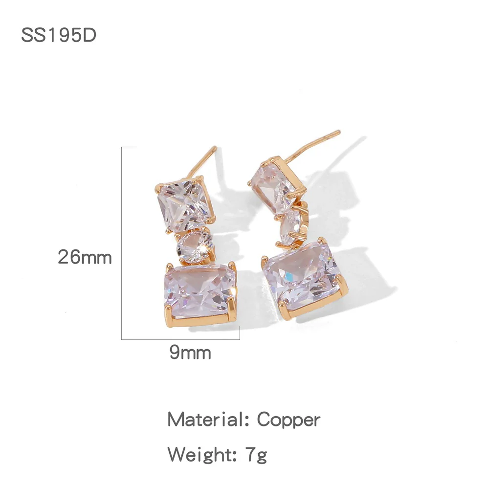 Wholesale Light Luxury Geometric Copper Electroplated Diamondstudded Women's Earrings - Image 12