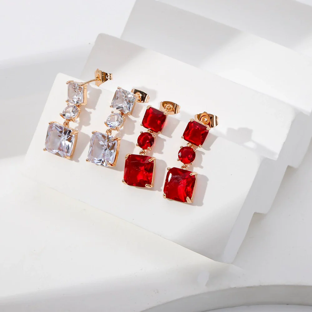 Wholesale Light Luxury Geometric Copper Electroplated Diamondstudded Women's Earrings - Image 2