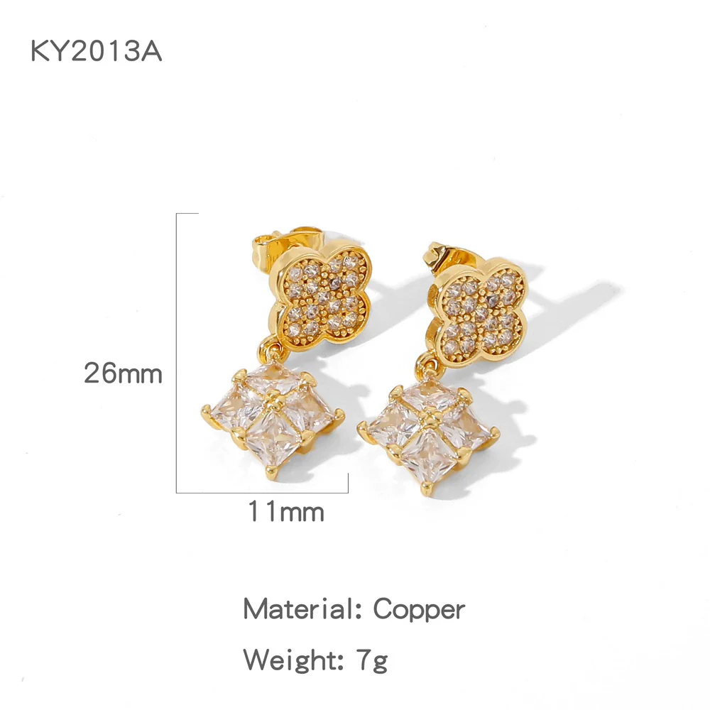 Wholesale Light Luxury Geometric Copper Electroplated Diamondstudded Women's Earrings - Image 6
