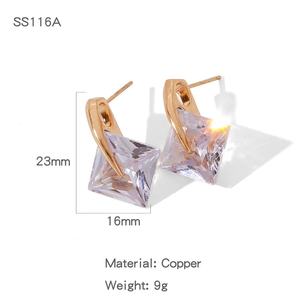 Wholesale Light Luxury Geometric Copper Electroplated Diamondstudded Women's Earrings - Image 8