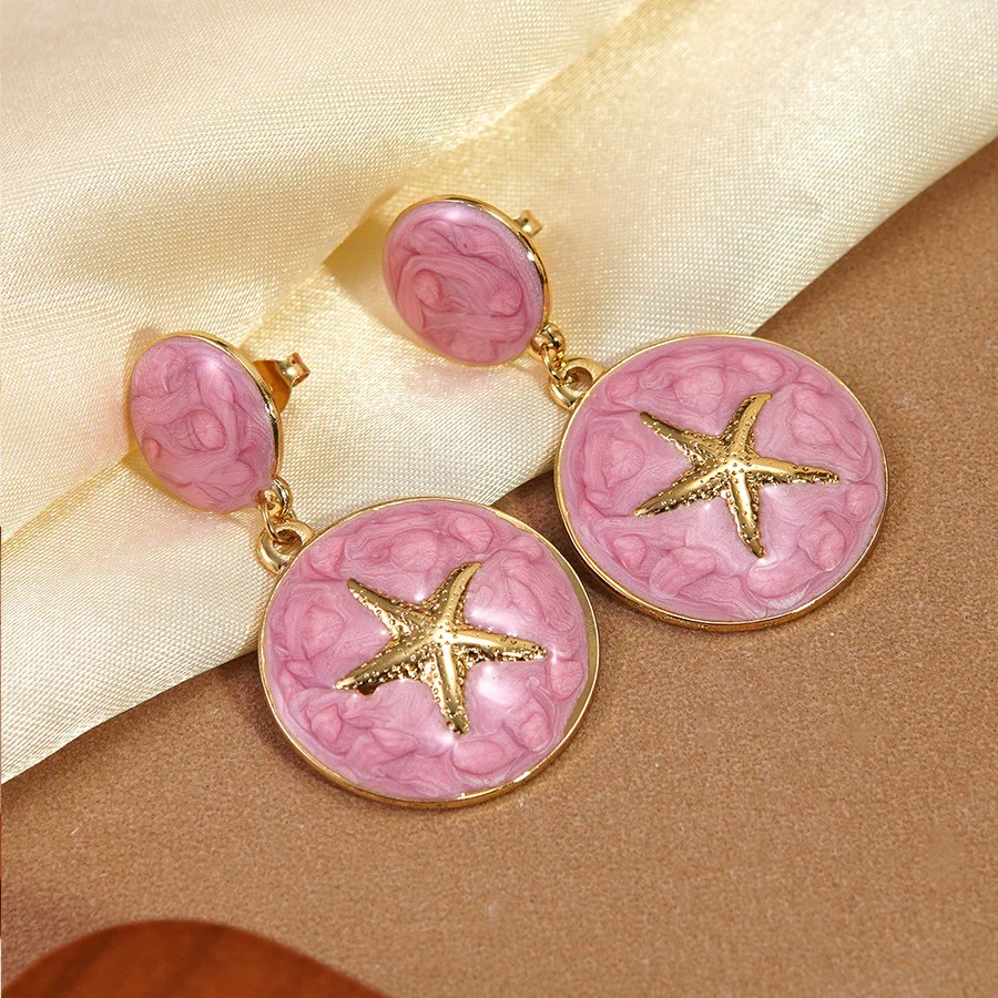 Wholesale Light Luxury Geometric Dripping Oil Starfish Stainless Steel Earrings For Women - Image 2