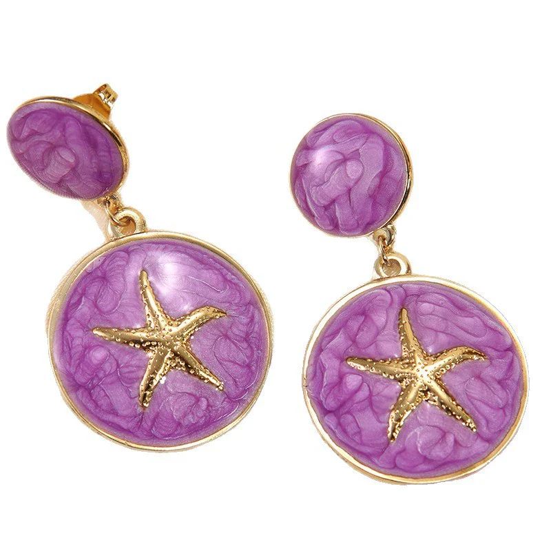 Wholesale Light Luxury Geometric Dripping Oil Starfish Stainless Steel Earrings For Women - Image 4