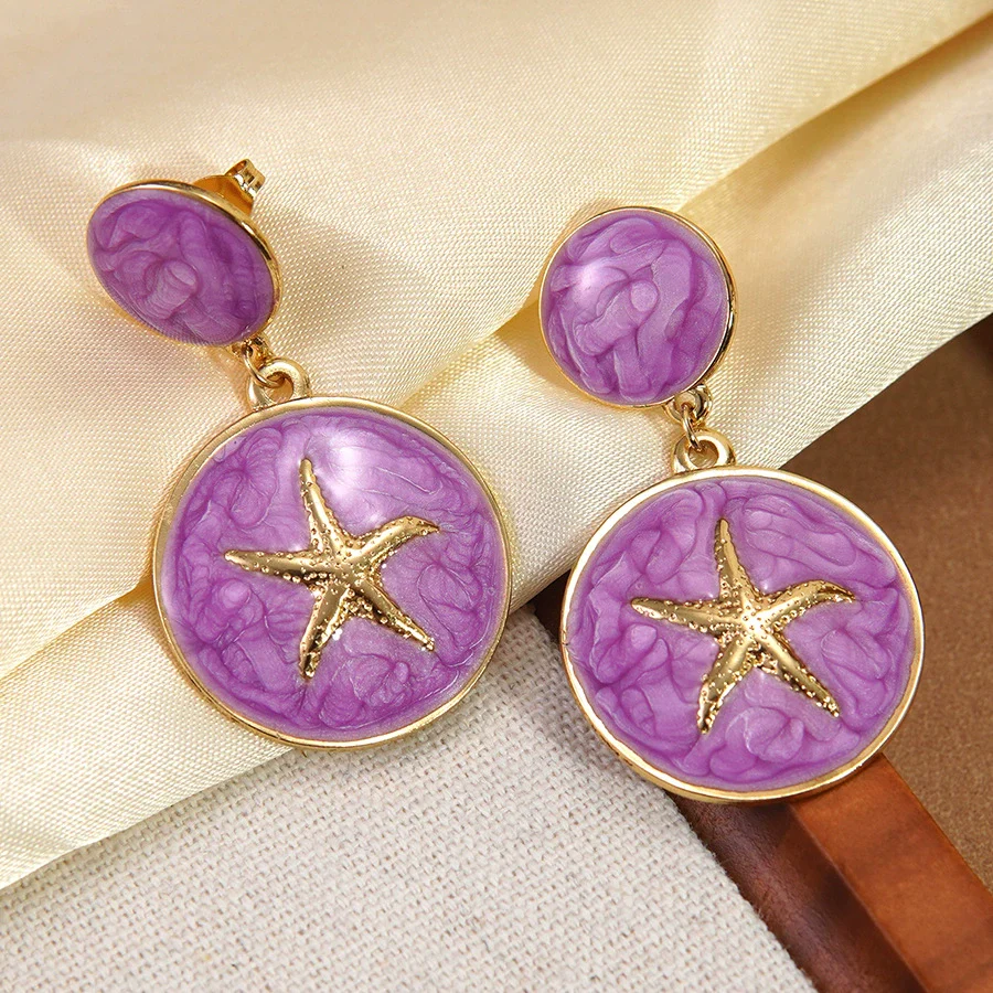 Wholesale Light Luxury Geometric Dripping Oil Starfish Stainless Steel Earrings For Women - Image 7