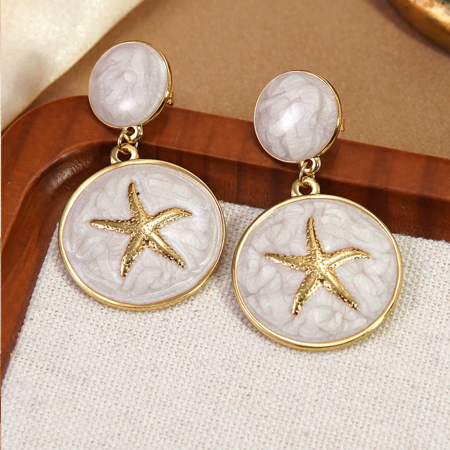 Wholesale Light Luxury Geometric Dripping Oil Starfish Stainless Steel Earrings For Women - Image 9
