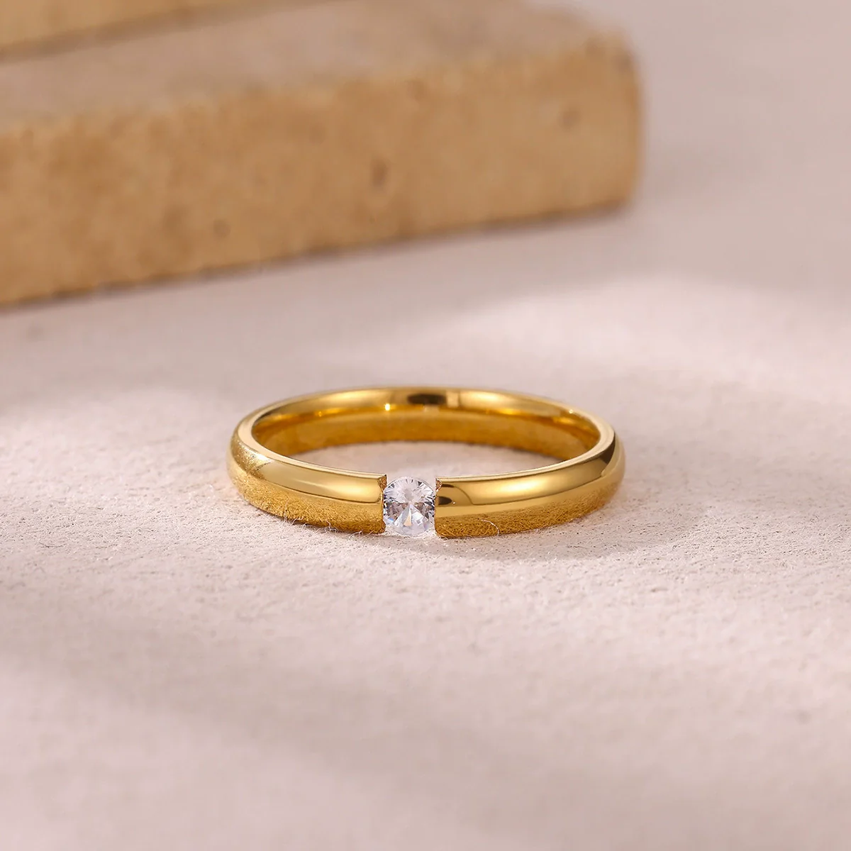 Wholesale Light Luxury Geometric Fruit Shaped Inlaid With Gold Women's Stainless Steel Micropaved Zircon Couple Ring Accessories - Image 2