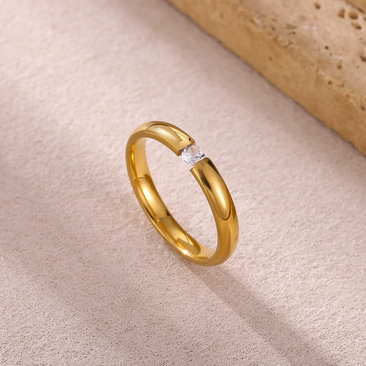 Wholesale Light Luxury Geometric Fruit Shaped Inlaid With Gold Women's Stainless Steel Micropaved Zircon Couple Ring Accessories - Image 3