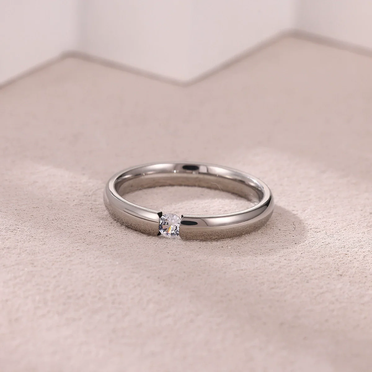 Wholesale Light Luxury Geometric Fruit Shaped Inlaid With Gold Women's Stainless Steel Micropaved Zircon Couple Ring Accessories - Image 4
