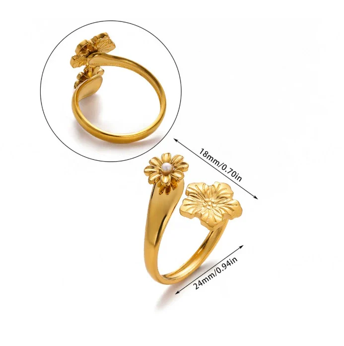Wholesale Light Luxury Geometric Fruit Shaped Stainless Steel Imitation Pearl Ring Inlaid With Gold For Women - Image 7