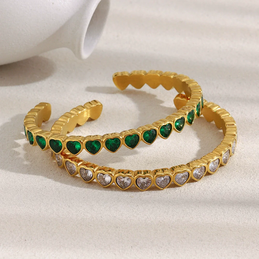Wholesale Light Luxury Geometric Heart Zirconium Full Diamond Stainless Steel Electroplated Bracelet For Women - Image 3