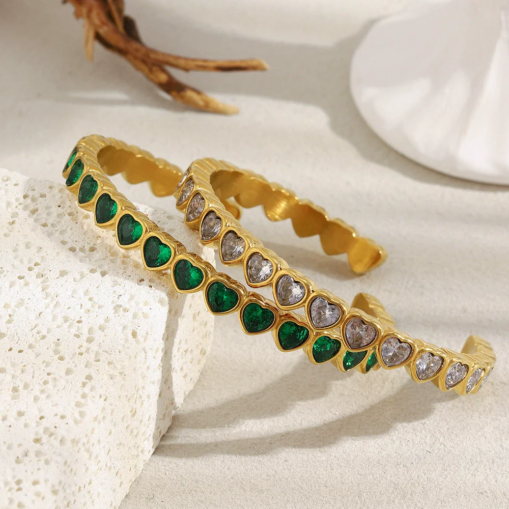 Wholesale Light Luxury Geometric Heart Zirconium Full Diamond Stainless Steel Electroplated Bracelet For Women - Image 4