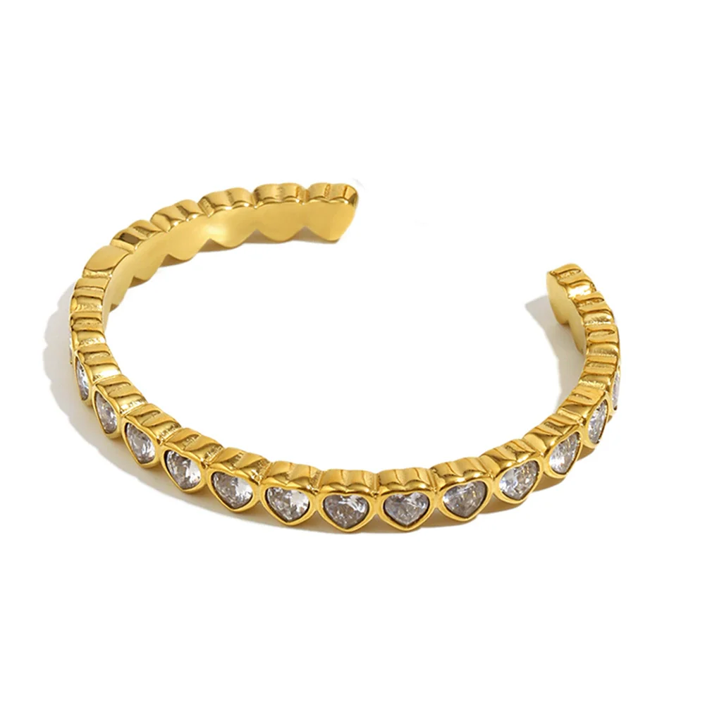 Wholesale Light Luxury Geometric Heart Zirconium Full Diamond Stainless Steel Electroplated Bracelet For Women - Image 5