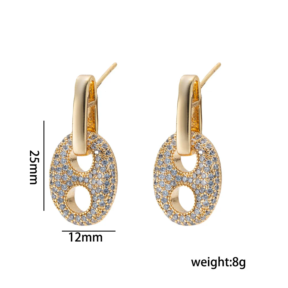 Wholesale Light Luxury Geometric Pig Nose Earrings And Necklaces Set Real Gold Electroplated With Diamonds Inlaid Titanium Steel And Environmentally Friendly Copper For Women - Image 4
