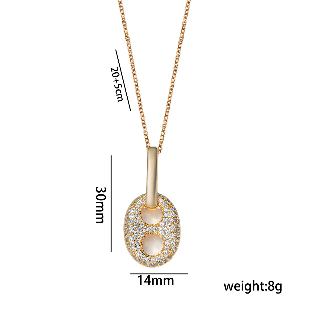 Wholesale Light Luxury Geometric Pig Nose Earrings And Necklaces Set Real Gold Electroplated With Diamonds Inlaid Titanium Steel And Environmentally Friendly Copper For Women - Image 5