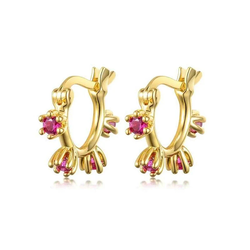 Wholesale Light Luxury Geometric Silver Needle Copper Earrings With Round Zircon Electroplating For Women