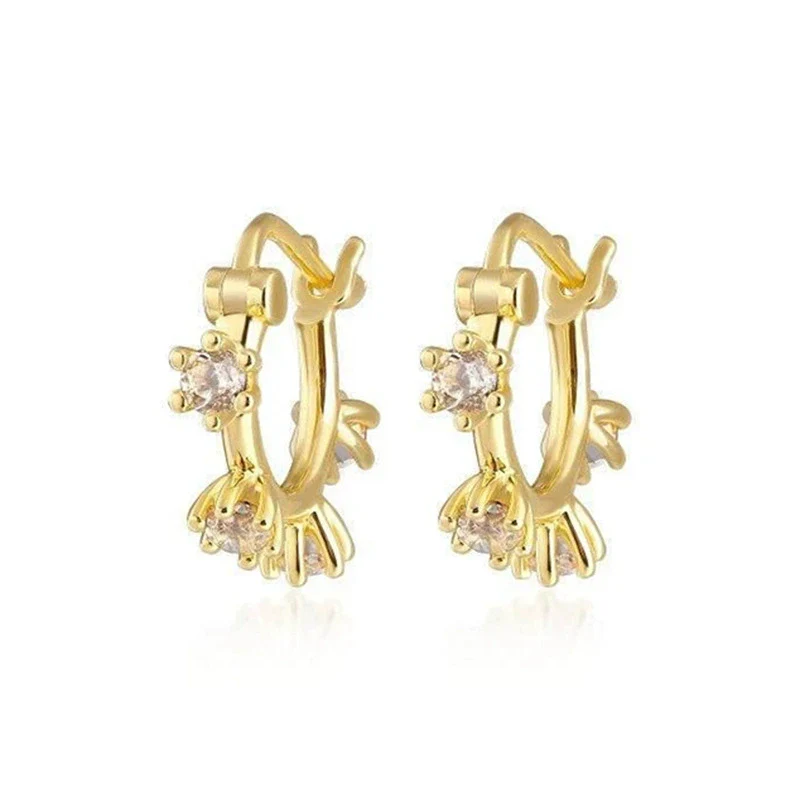 Wholesale Light Luxury Geometric Silver Needle Copper Earrings With Round Zircon Electroplating For Women - Image 2
