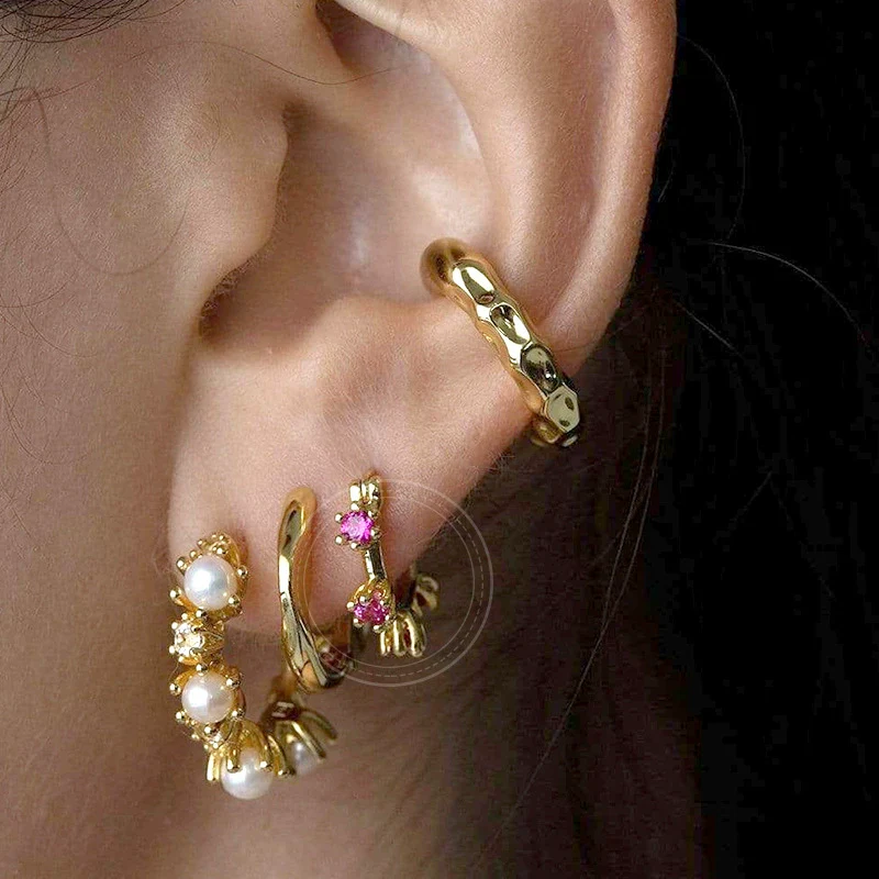 Wholesale Light Luxury Geometric Silver Needle Copper Earrings With Round Zircon Electroplating For Women - Image 3