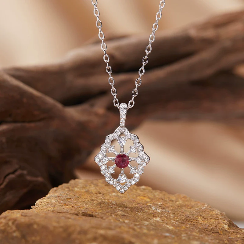 Wholesale Light Luxury Geometric Silver Pendant Necklace With Natural Gemstones - Image 4