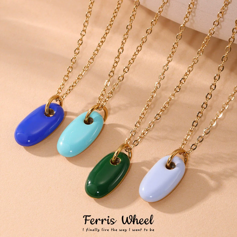 Wholesale Light Luxury Geometric Stainless Steel And Enamel Glaze Electroplated Pendant Clavicle Necklace For Women