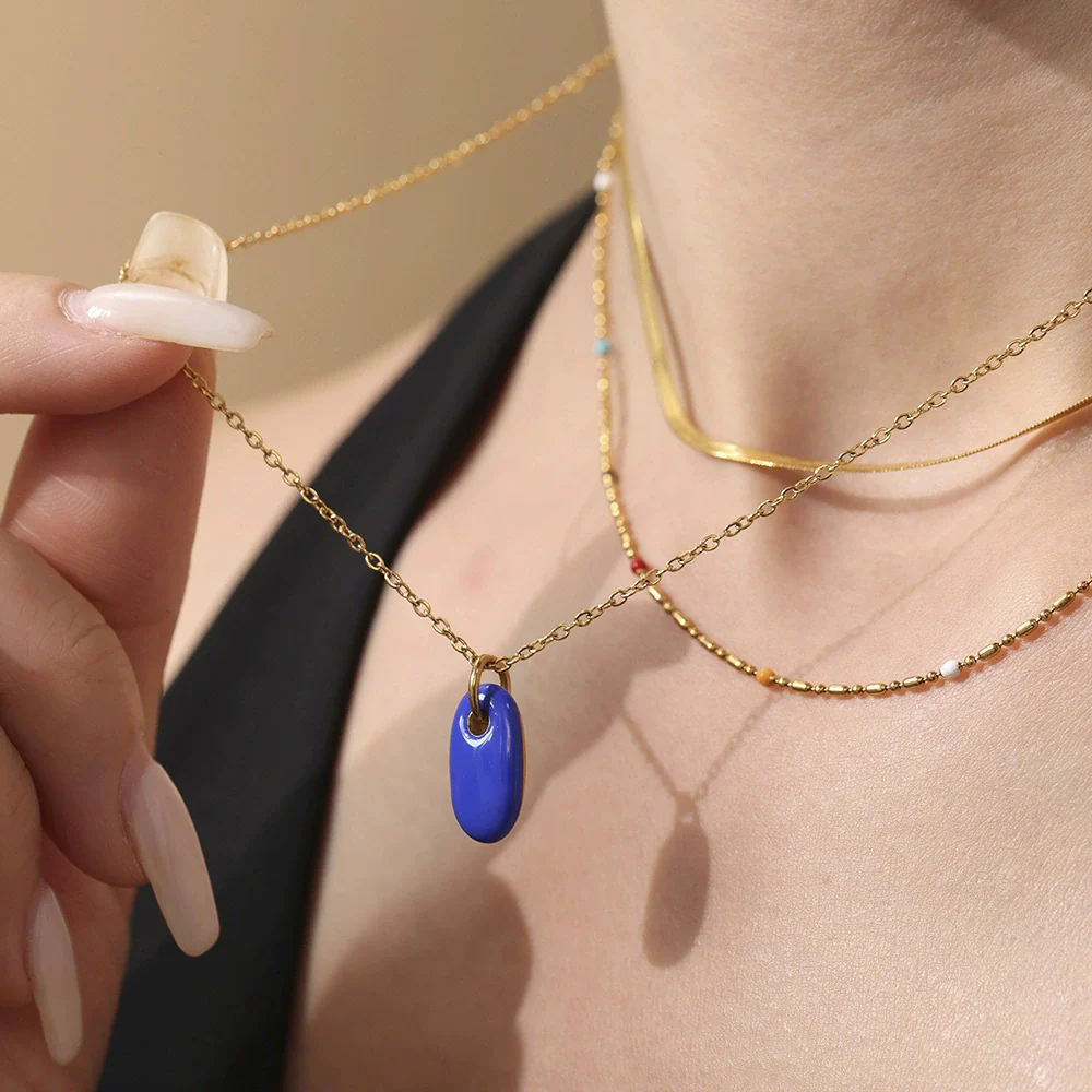 Wholesale Light Luxury Geometric Stainless Steel And Enamel Glaze Electroplated Pendant Clavicle Necklace For Women - Image 2