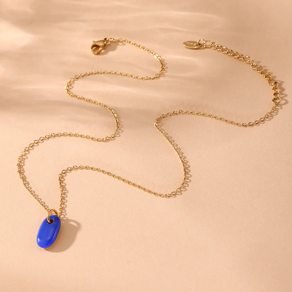 Wholesale Light Luxury Geometric Stainless Steel And Enamel Glaze Electroplated Pendant Clavicle Necklace For Women - Image 3