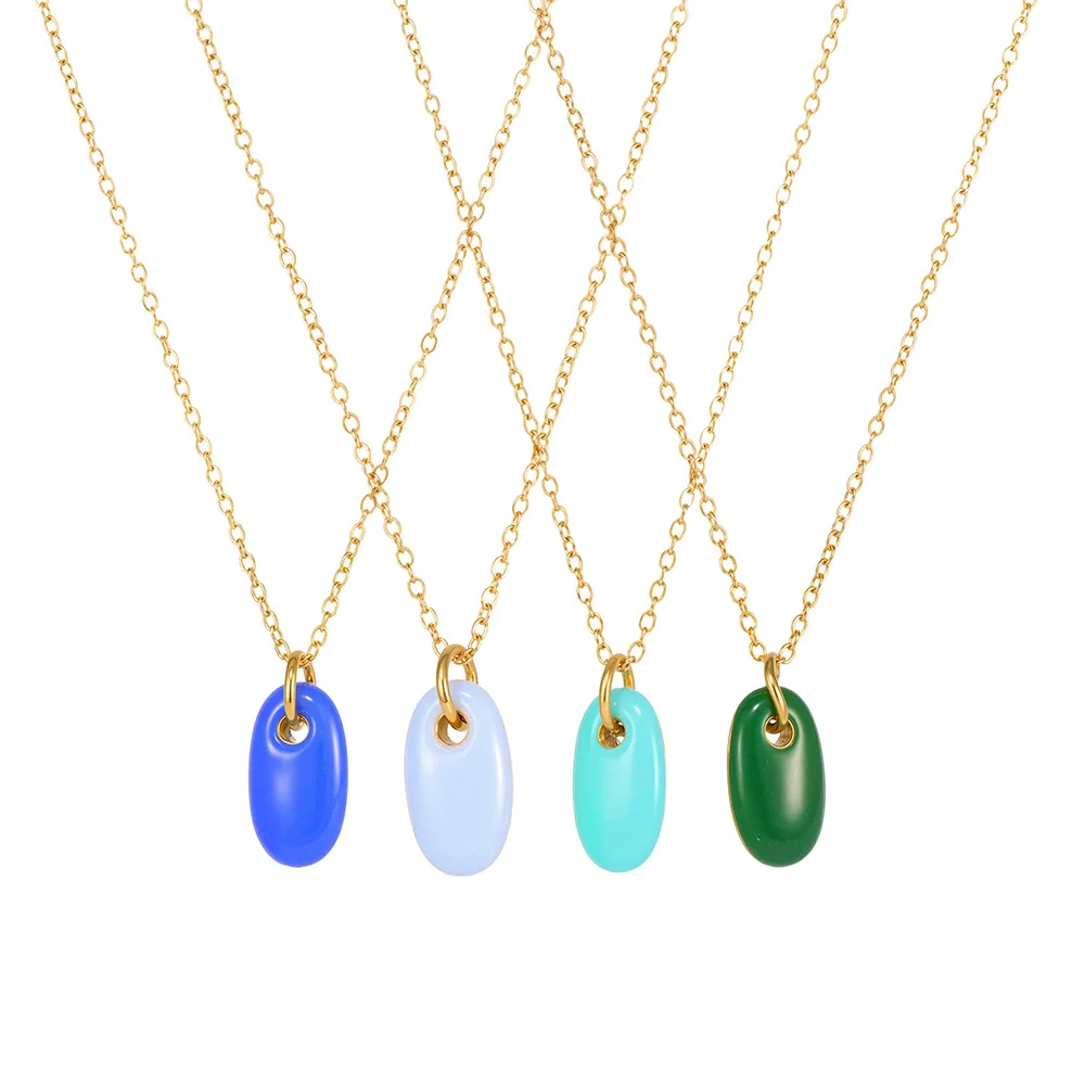 Wholesale Light Luxury Geometric Stainless Steel And Enamel Glaze Electroplated Pendant Clavicle Necklace For Women - Image 5