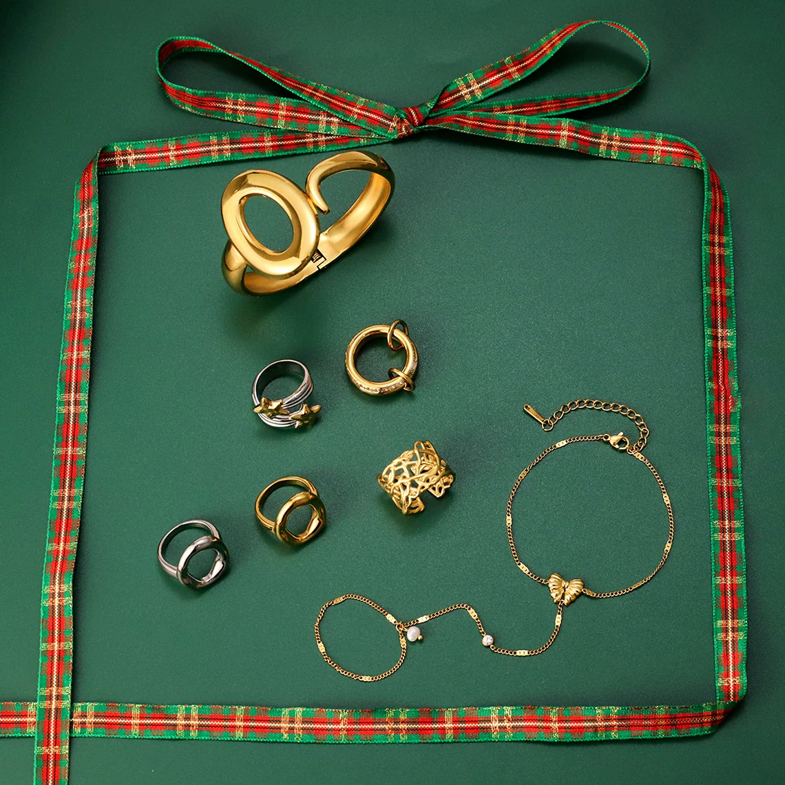 Wholesale Light Luxury Geometric Stainless Steel And Titanium Steel Jewelry Set With Pvd Furnace Vacuum Real Gold Plating For Women - Image 3