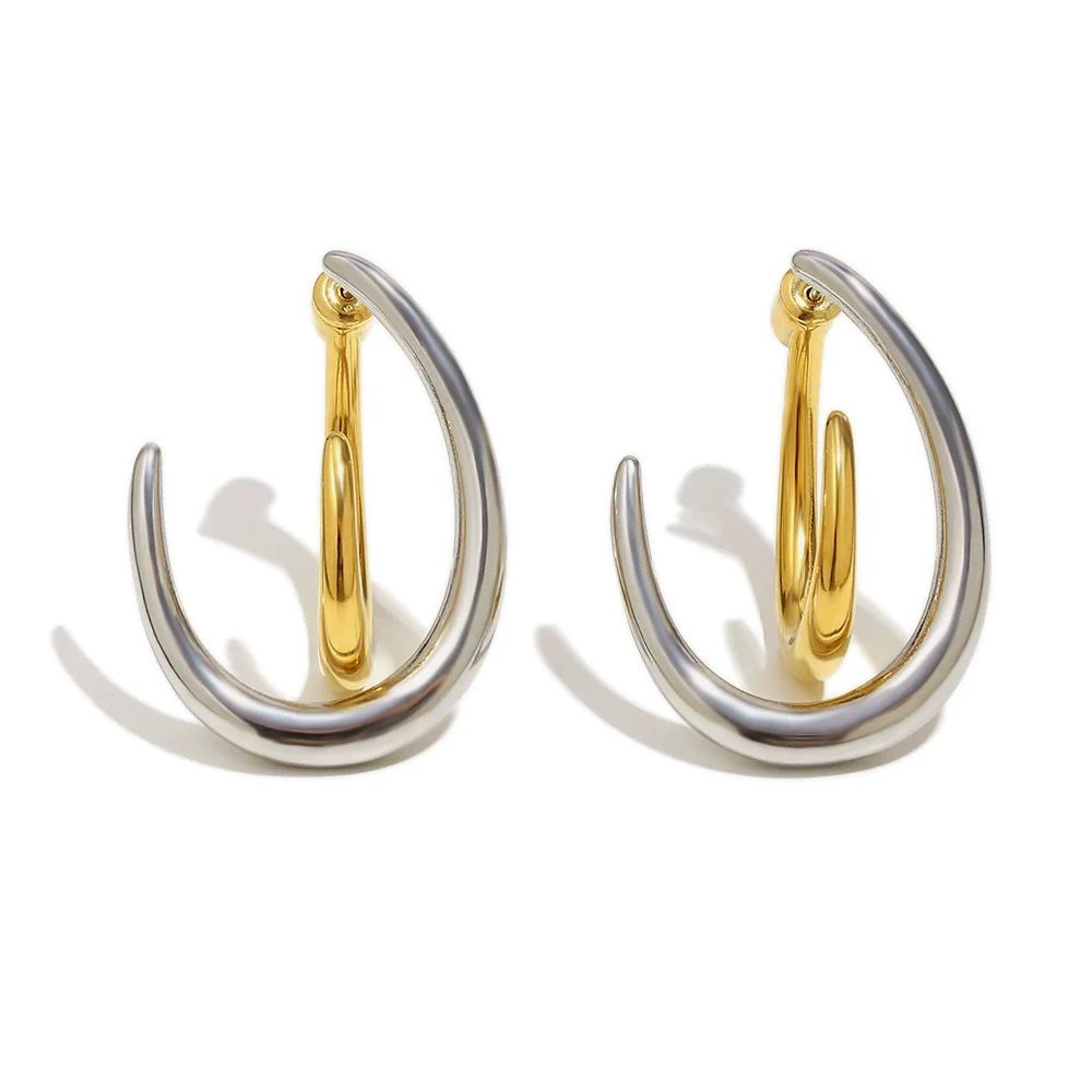 Wholesale Light Luxury Geometric Stainless Steel Electroplated Split Fishhook Earrings For Women - Image 4