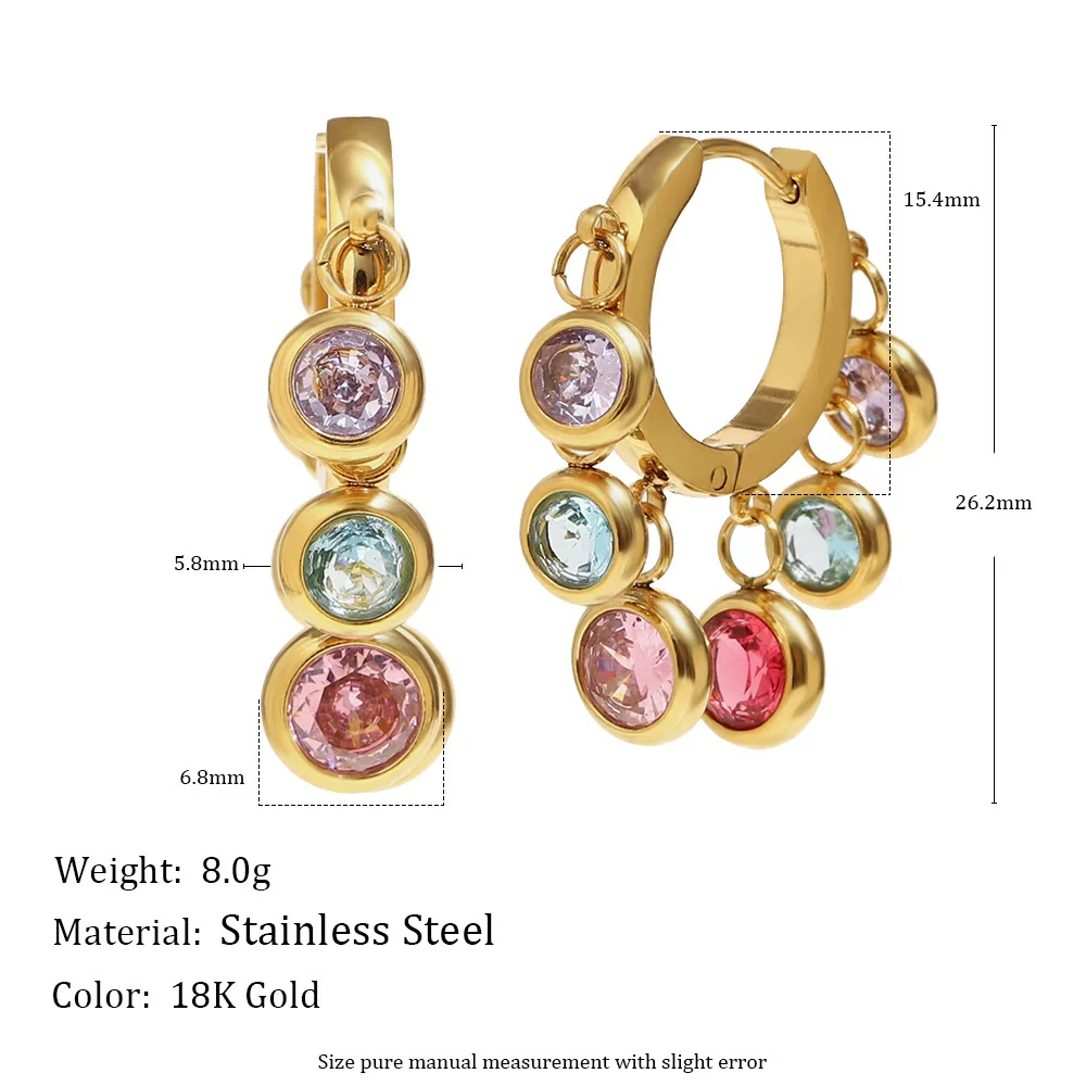 Wholesale Light Luxury Geometric Stainless Steel Electroplated Tassel Color Diamond Earrings For Women - Image 2